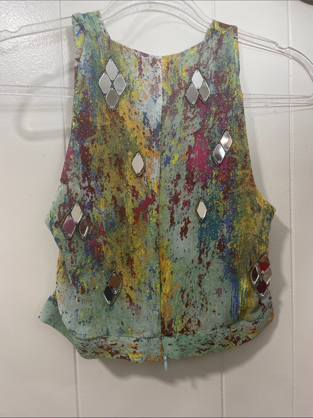 Zara Multicolor Green Draped Camisole with Mirror Accents - Picture 2 of 6